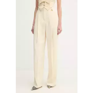 Elisabetta Franchi pantaloni femei, culoarea bej, lat, high waist, PA07251E2 imagine