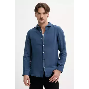 Superdry camasa de in barbati, culoarea albastru marin, cu guler clasic, regular, M4010995A-11S imagine
