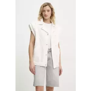 Answear Lab vesta de blugi femei, culoarea alb, de tranzitie imagine