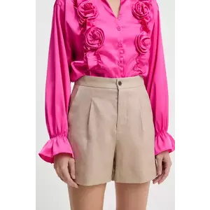 Answear Lab pantaloni scurti din in femei, culoarea bej, neted, high waist imagine