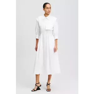 Karl Lagerfeld rochie din bumbac culoarea alb, midi, evazati, A2W13005 imagine