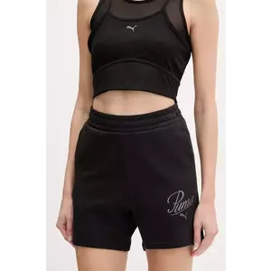 Puma pantaloni scurti femei, culoarea negru, cu imprimeu, high waist, 684984 imagine