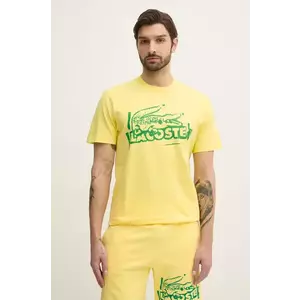 Lacoste tricou din bumbac barbati, culoarea galben, cu imprimeu, TH0284 imagine