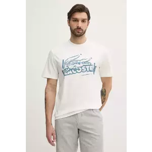 Lacoste tricou din bumbac barbati, culoarea alb, cu imprimeu, TH0284 imagine