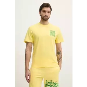 Lacoste tricou din bumbac barbati, culoarea galben, cu imprimeu, TH0288 imagine