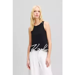 Karl Lagerfeld top din bumbac culoarea negru, A2W17066 imagine