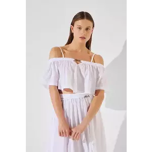 Karl Lagerfeld top din bumbac culoarea alb, decolteu spaniol, A2W46042 imagine