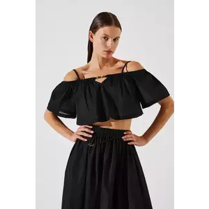 Karl Lagerfeld top din bumbac culoarea negru, decolteu spaniol, A2W46042 imagine