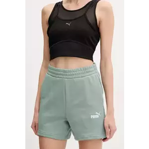 Puma pantaloni scurti femei, culoarea verde, neted, high waist, 682441 imagine