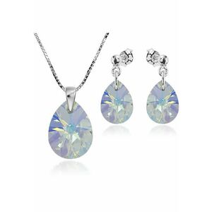 Set Argint 925 placat cu rodiu cu cristale Swarovski® Minipear 12mm Surub AB + Lant imagine