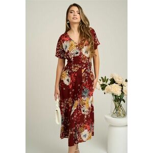 Rochie din viscoza bordo cu imprimeuri florale caramizii imagine