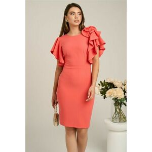 Rochie Moze corai cu volanase si trandafir la bust imagine
