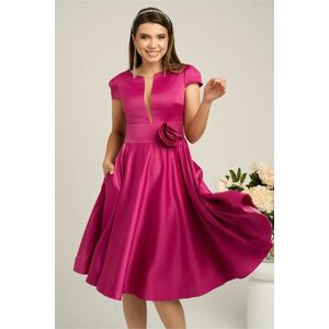 Rochie fucsia din satin cu trandafir in talie imagine
