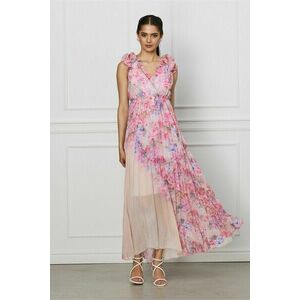 Rochie Ramona lunga roz cu imprimeuri florale imagine