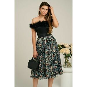Rochie DY Fashion neagra cu imprimeu pe fusta si pene la bust imagine