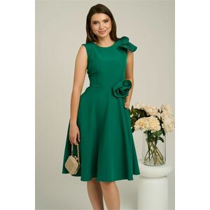 Rochie verde cu floare in talie si volanas pe un umar imagine