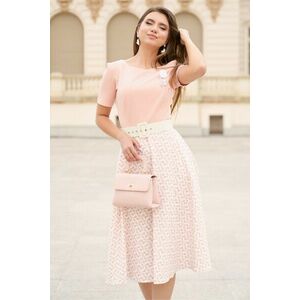 Rochie din crep roz cu imprimeu pe fusta si curea in talie imagine