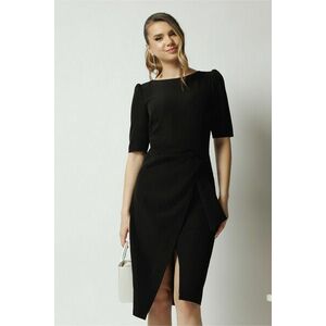 Rochie office din stofa neagra cu funda in talie imagine