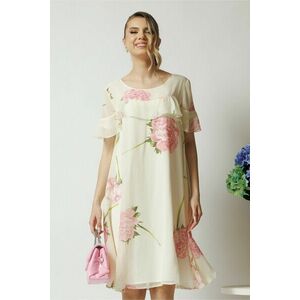 Rochie vaporoasa de zi din voal ivory cu trandafiri roz imagine