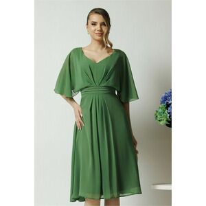 Rochie eleganta vaporoasa din voal verde cu pliuri pe talie imagine