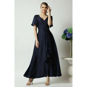 Rochie lunga eleganta din satin bleumarin cu volan imagine