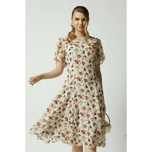 Rochie vaporoasa din voal bej cu floricele si maneci scurte fluture imagine