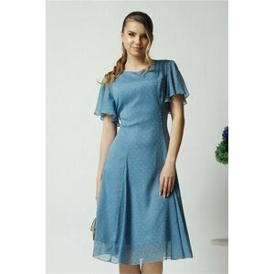 Rochie vaporoasa din voal bleu cu picatele si maneci scurte fluture imagine