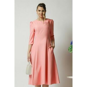 Rochie office din stofa roz cu flori la bust imagine