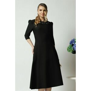 Rochie office din stofa neagra cu flori la bust imagine