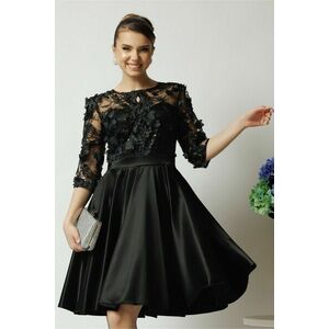 Rochie Ella Collection Ana eleganta din tafta neagra cu broderie florala 3D la bust imagine