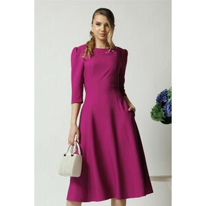 Rochie office din stofa magenta cu flori la bust imagine