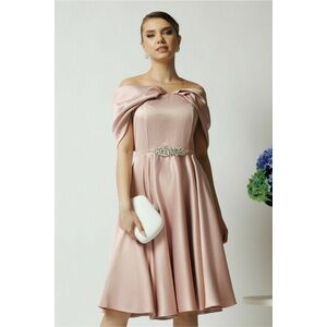 Rochie Ella Collection Jolie eleganta din tafta roz cu accesoriu metalic in talie imagine