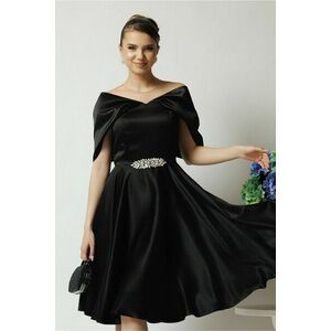Rochie Ella Collection Jolie eleganta din tafta neagra cu accesoriu metalic in talie imagine