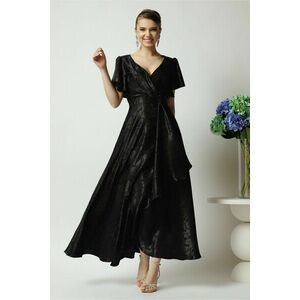 Rochie lunga eleganta din satin neagra cu model si volan imagine