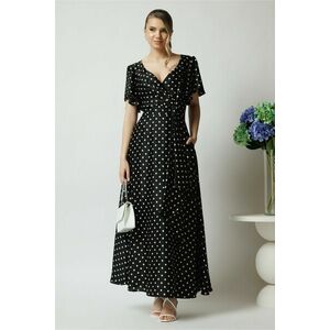 Rochie lunga eleganta din satin neagra cu buline si volan imagine