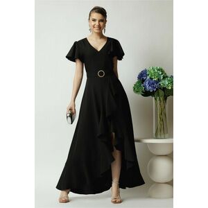 Rochie LaDonna lunga de ocazie din stofa neagra cu volane si cordon in talie imagine