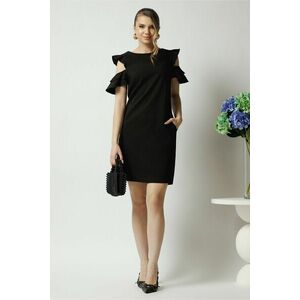 Rochie LaDonna office din stofa neagra cu volane la maneci imagine