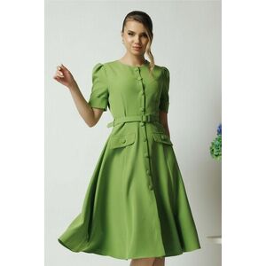 Rochie DY Fashion verde de zi cu nasturi si curea in talie imagine