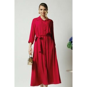 Rochie office din viscoza fucsia cu cordon in talie imagine