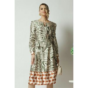 Rochie midi office bej de zi cu imprimeu verde imagine