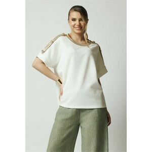 Bluza casual din viscoza alba cu benzi aurii si nasturi pe maneci imagine