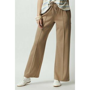 Pantaloni casual din viscoza maro cu elastic si dunga imagine