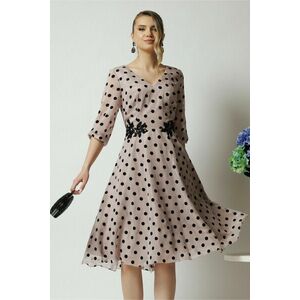 Rochie Viada din voal bej cu buline si dantela in talie imagine