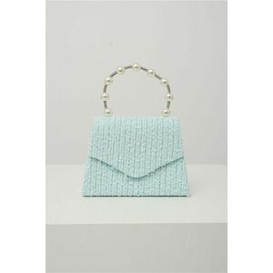 Gentuta eleganta din tweed bleu cu maner din strasuri si perle imagine