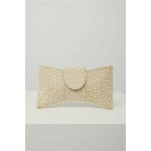 Clutch elegant din perlute metalice auriu in forma de funda imagine