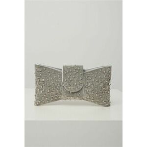 Clutch elegant din perlute metalice argintiu in forma de funda imagine