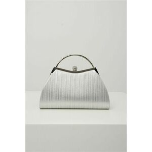 Clutch elegant din lurex argintiu cu maner metalic imagine