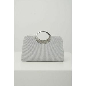 Clutch elegant din glitter argintiu cu maner rotund metalic imagine