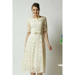 Rochie DY Fashion eleganta din dantela ivory cu maneci scurte imagine
