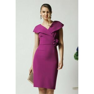 Rochie Moze eleganta din stofa magenta cu floare in talie imagine